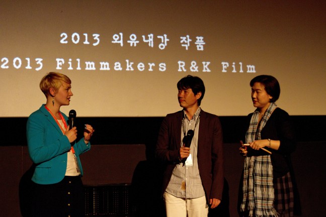 Director Ryoo Seung-wan (centre) and interpreter Jean Noh (right) at Q&A for The Berlin File. Photography by Shona Wass, courtesy of EIFF.
